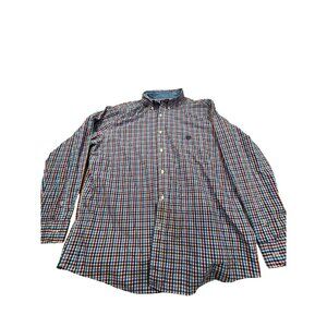 Chaps Mens XL Red/Blue Easy Care Plaid Gingham Print Button-Down Shirt